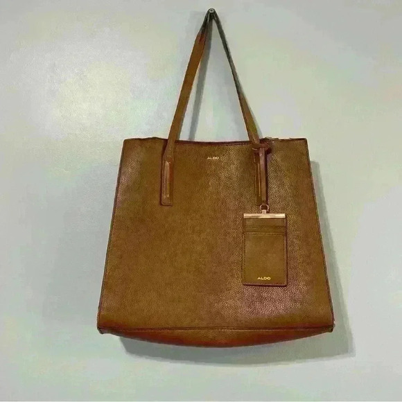 Aldo Womens Tote Bag with Gold Hardware Brown - Picture 1 of 12